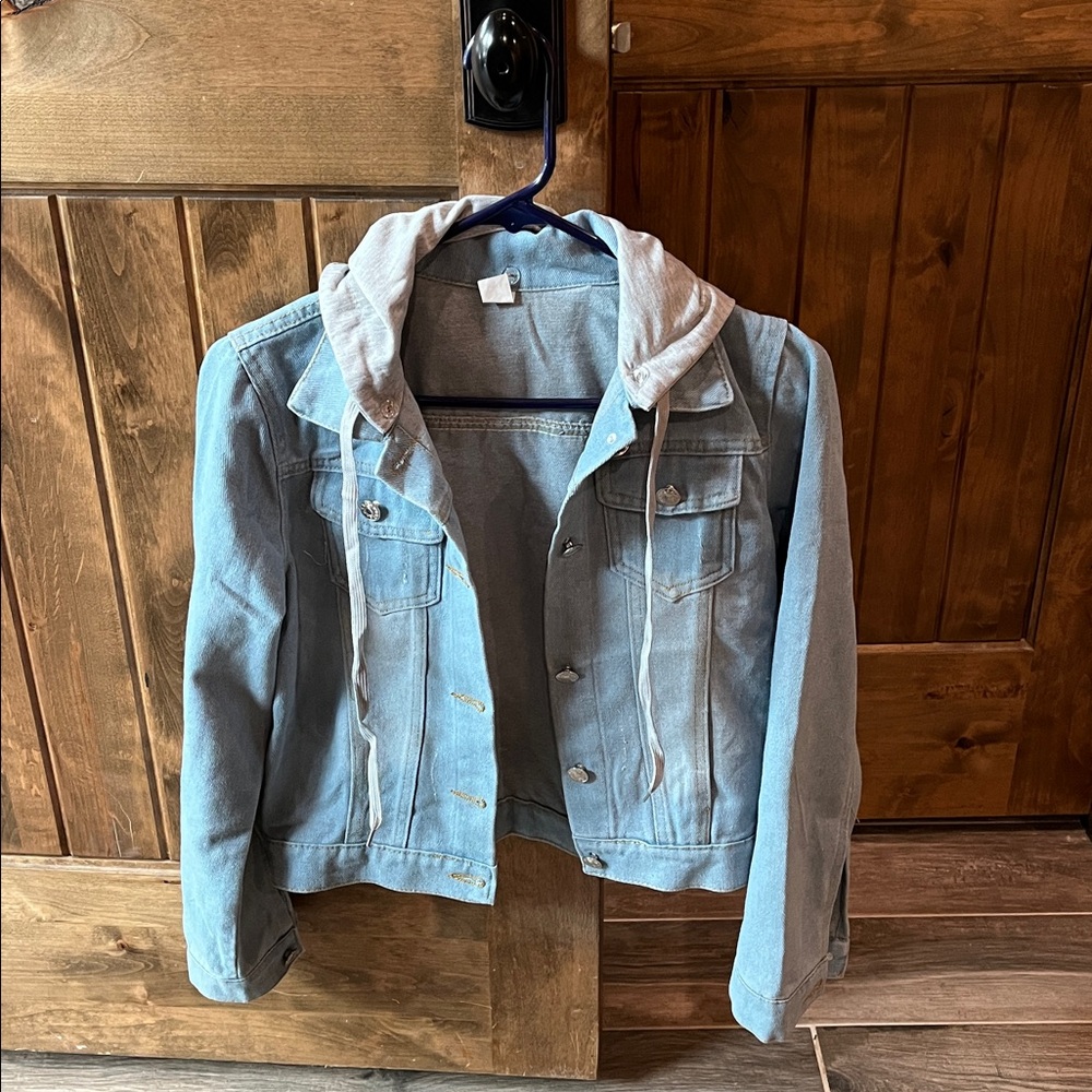 Denim jacket with detachable hood